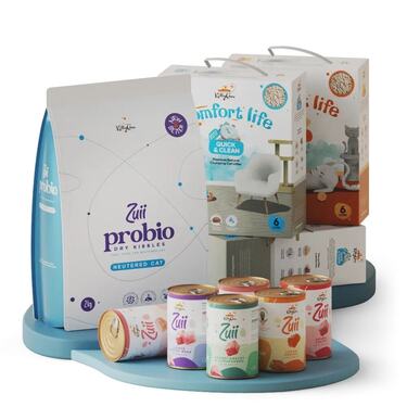 2x stelivo Quick&Clean, 2x6 l + 6x konzerv, 6x400 g + 1x Probio krmivo Neutered, 2 kg + 1x stelivo Full House, 6 l